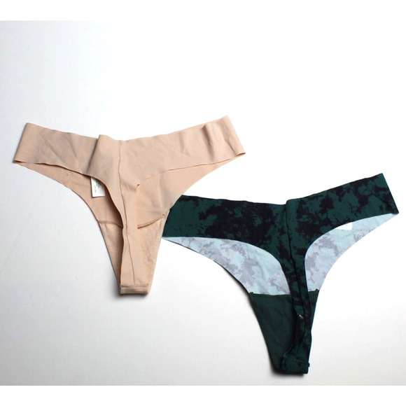Lot Bundle of 2 Thong Underwear Panties Jenni Large No Show Tan Green Marble NEW - Picture 2 of 2